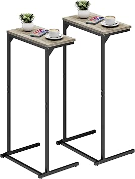 TUTOTAK C Shaped Side Table, Set of 2, Small End Table, 28.7 inch Tall Couch Sofa Table, Living Room, Bed Room, Greige V1TB01BG0712EU