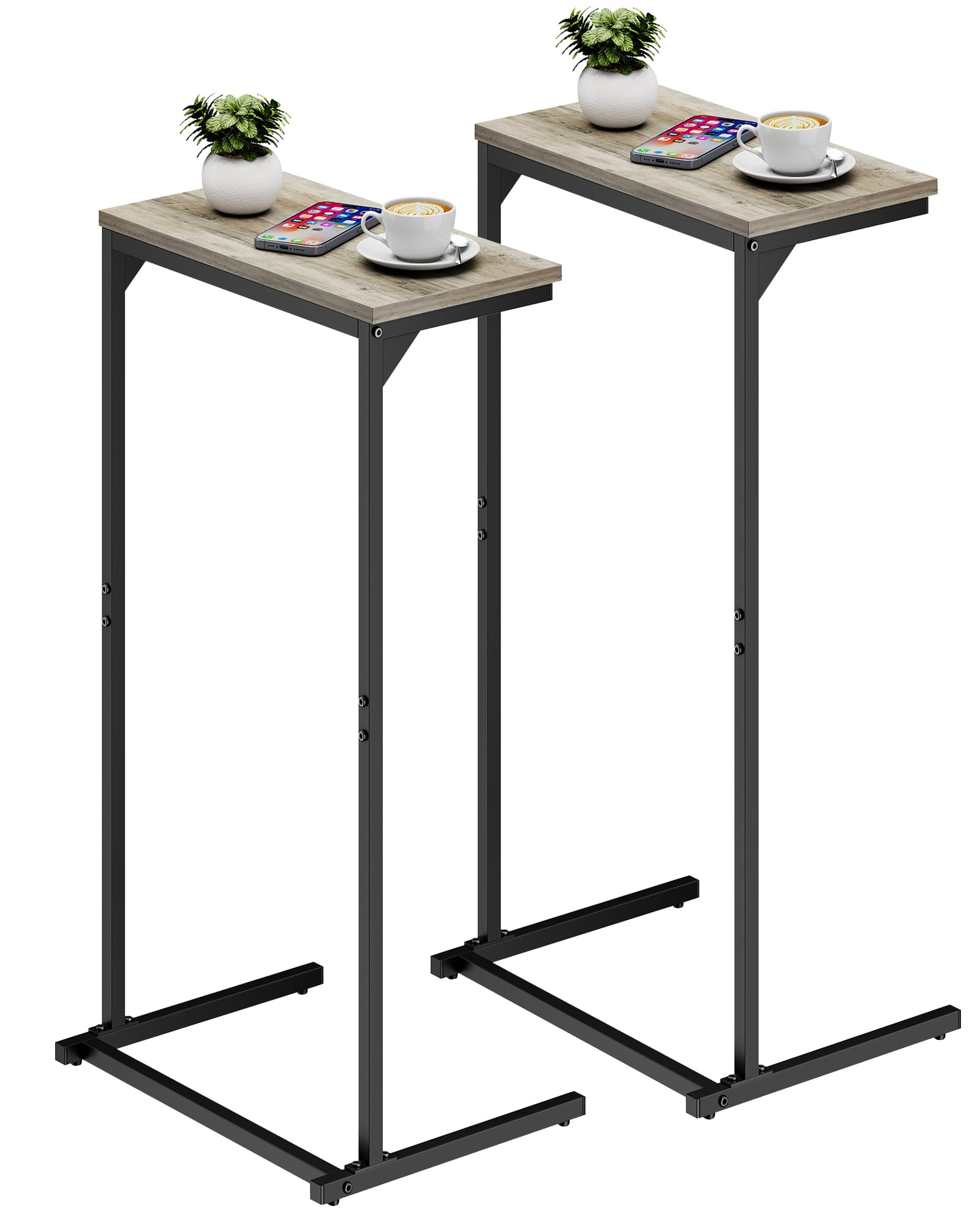Mesa auxiliar en forma de C TUTOTAK juego de 2 mesas pequeñas de centro gris claro de 73 cm alto