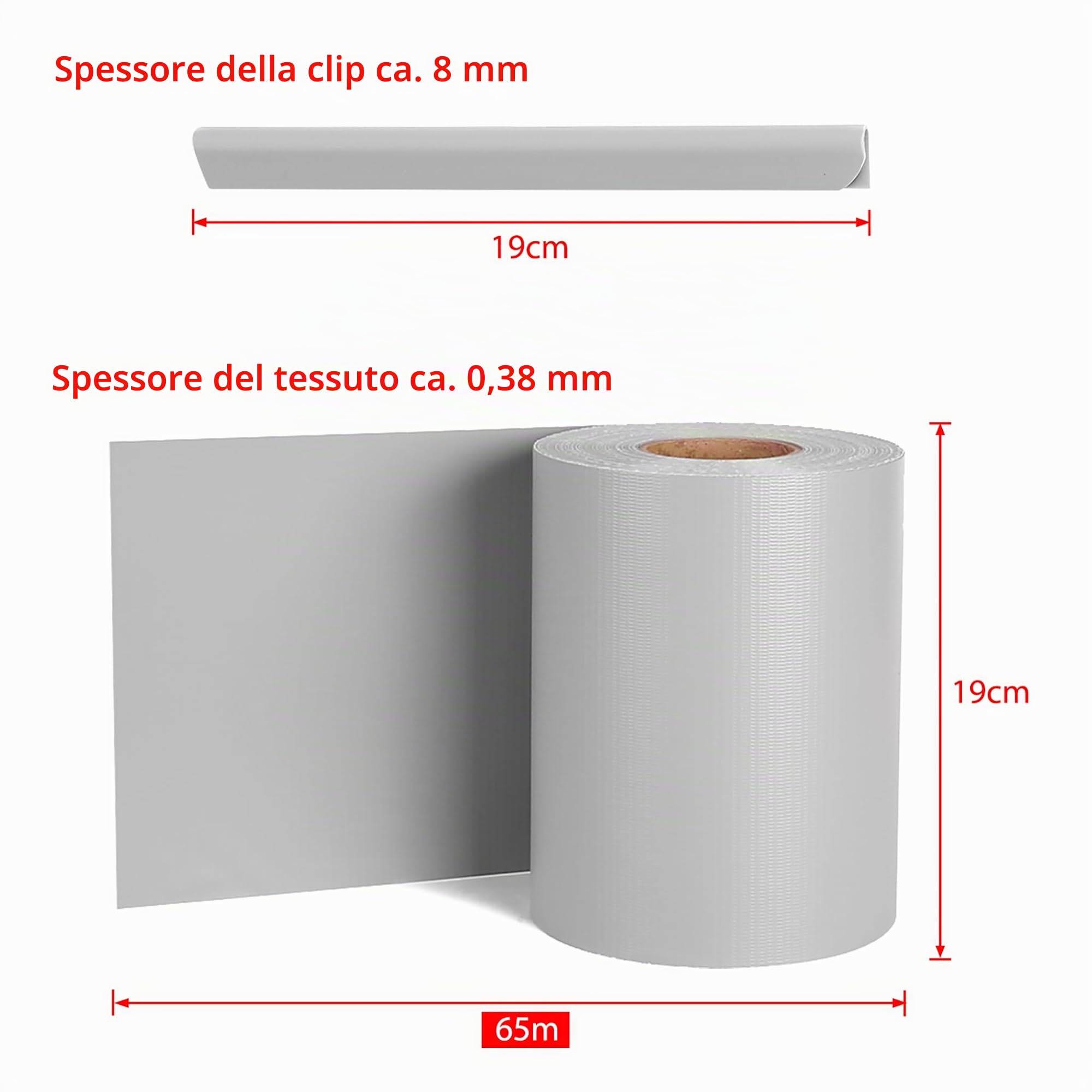 HENGMEI PVC Privacy Screen Strisce Privacy Screen Film Doppia Rete Metallica Recinzione 65m x 19 cm con 30 Pezzi Clip di Fissaggio Giardino Recinzione per Recinzione, Grigio