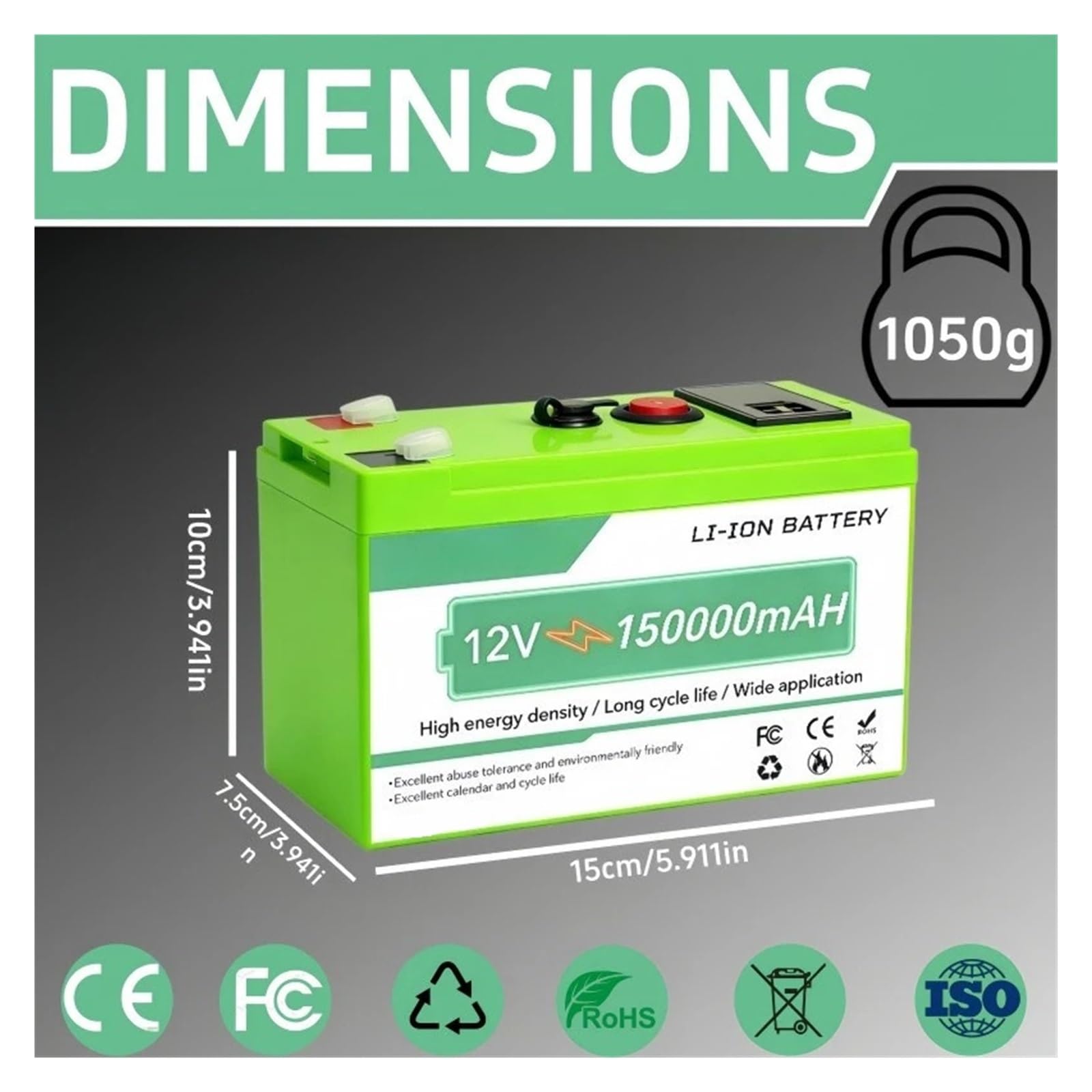 Batteria A Ciclo Profondo Batteria Al Litio 12V 100Ah 120Ah 150Ah | Ricaricabile ad alta capacità for l'accumulo di energia solare da campeggio in camper(120Ah-charger)