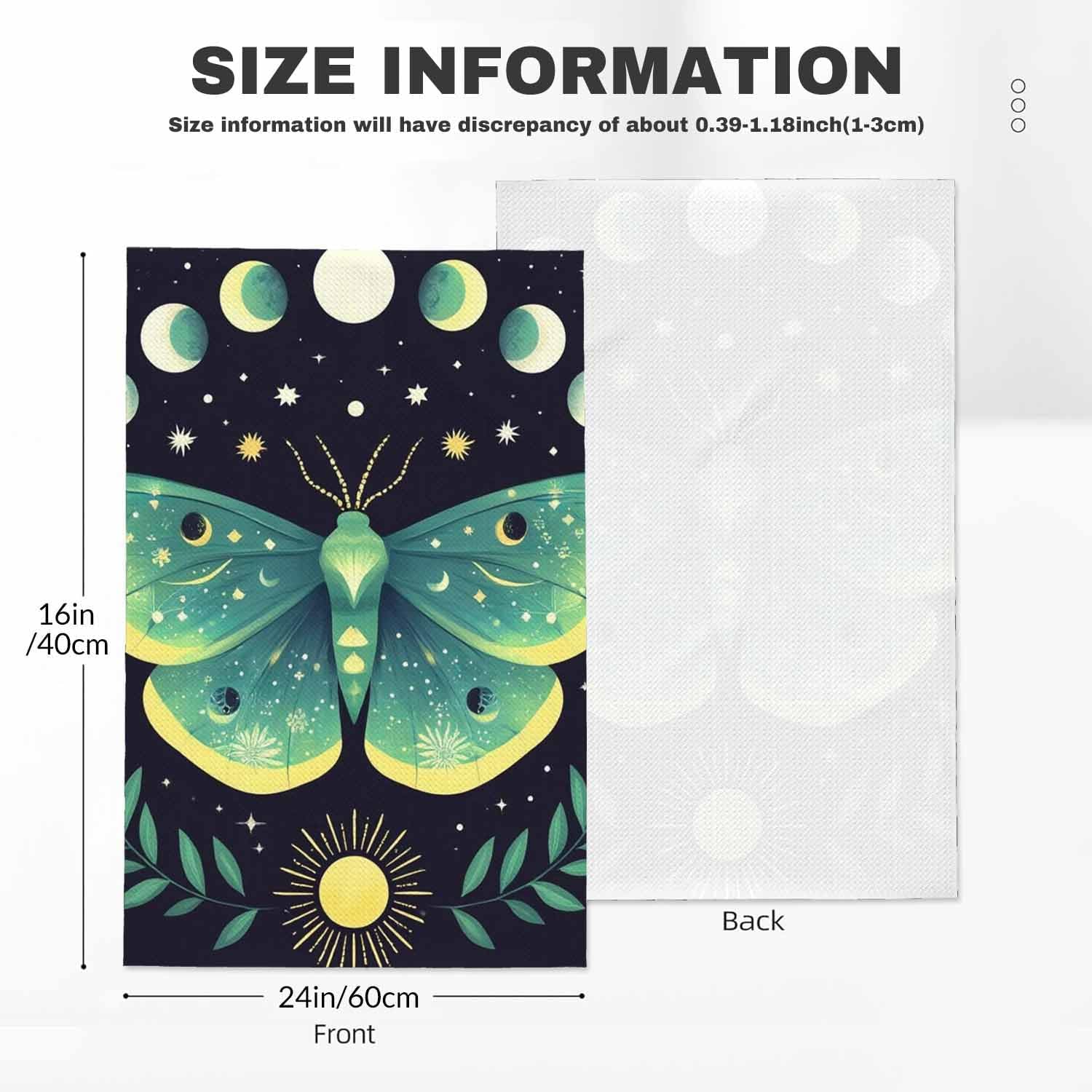 Green Moon Moth Kitchen Towels Set of 2 Mystical Magical Astrology Butterfly Boho Celestial Dish Towels Absorbent Soft Hand Tea Bar Towels for Farmhouse Home Decor 16"X24" image 2