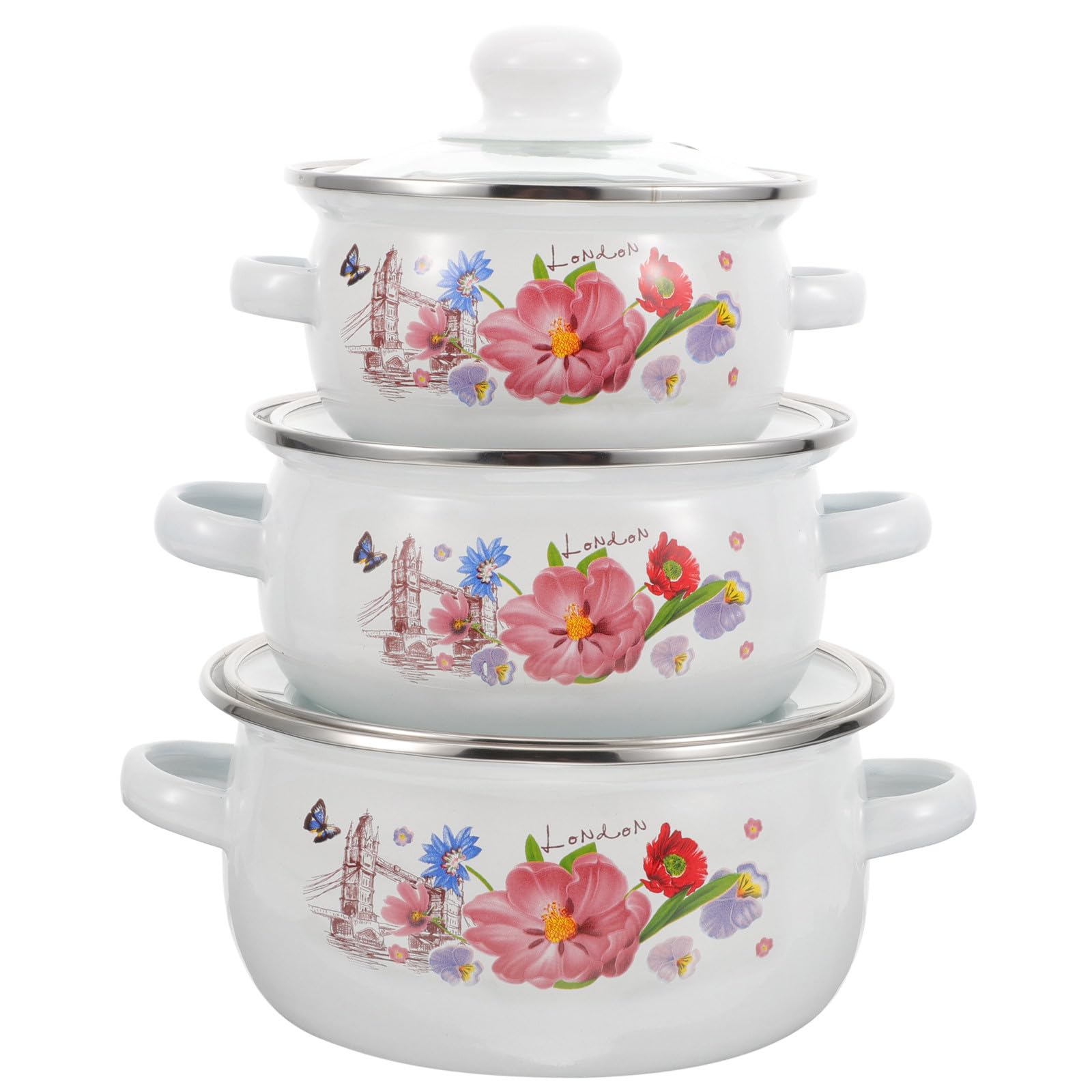 Cuisson Maison Confortable avec la Casserole Émaillée Blanche EXCEART 3 Pièces