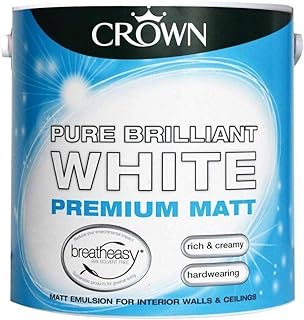 Crown Premium Pure Brilliant White Matt Breatheasy Paint 2.5L Walls & Ceilings