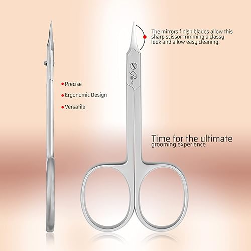 Miniatura 3 de ROUSE Tijeras de cutícula Tijeras de aseo profesional Tijeras de acero inoxidable para cejas, tijeras de pestañas, bigote, tijeras de manicura para