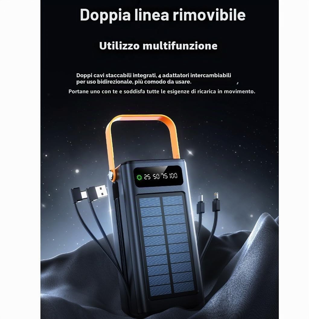 Power Bank Portatile 100000mAh 120W PD 20W Powerbank con Batteria da Carica Grande Capacità 5 Uscite 2 Ingressi Energia Solare con Doppio Cavo di Ricarica Rapida per iPhoneiPad Campeggio (Bianco)