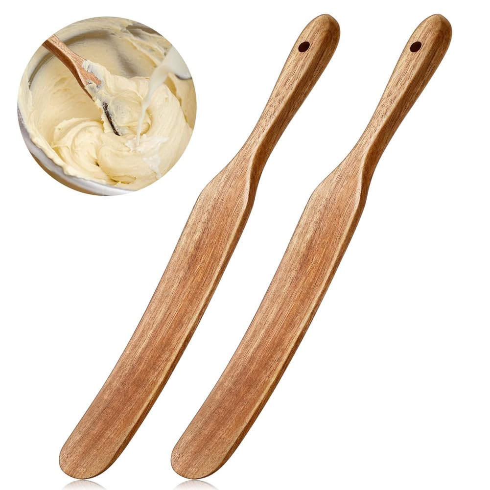 CTRLZS 2 Pack 13 Inch Wooden Spatula for Cooking Sourdough Wooden Spurtle with Hanging Hole for Sourdough Cookware Pot Stir