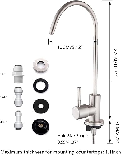 Miniatura 10 de Grifo de agua potable para cocina, grifo de ósmosis inversa 100% sin plomo, grifo de agua filtrada de cocina de acero inoxidable, grifo RO de níquel