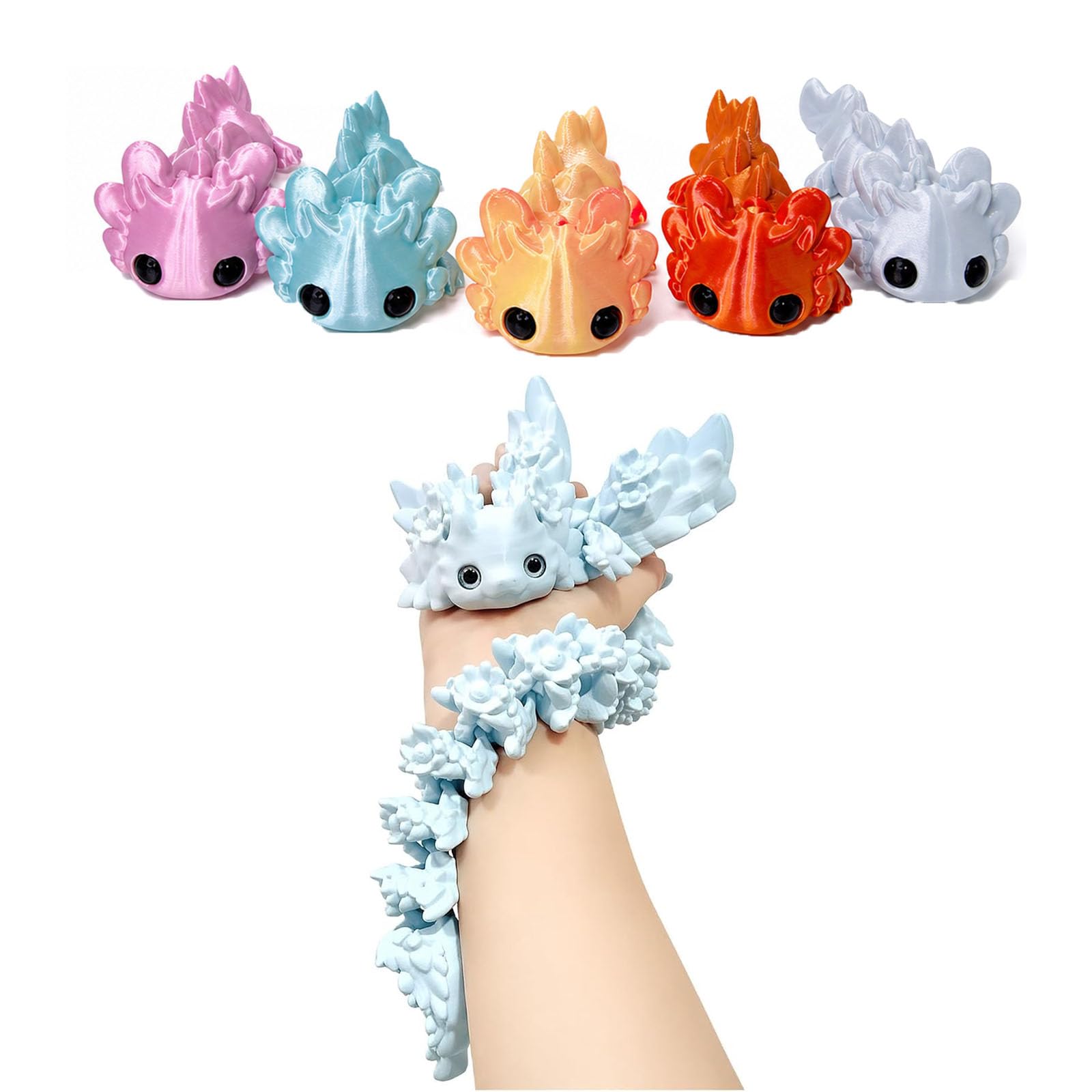 LIMZABE 3D Printed Axolotl Toy Set, 1 Large and 5 Mini Winged Figures