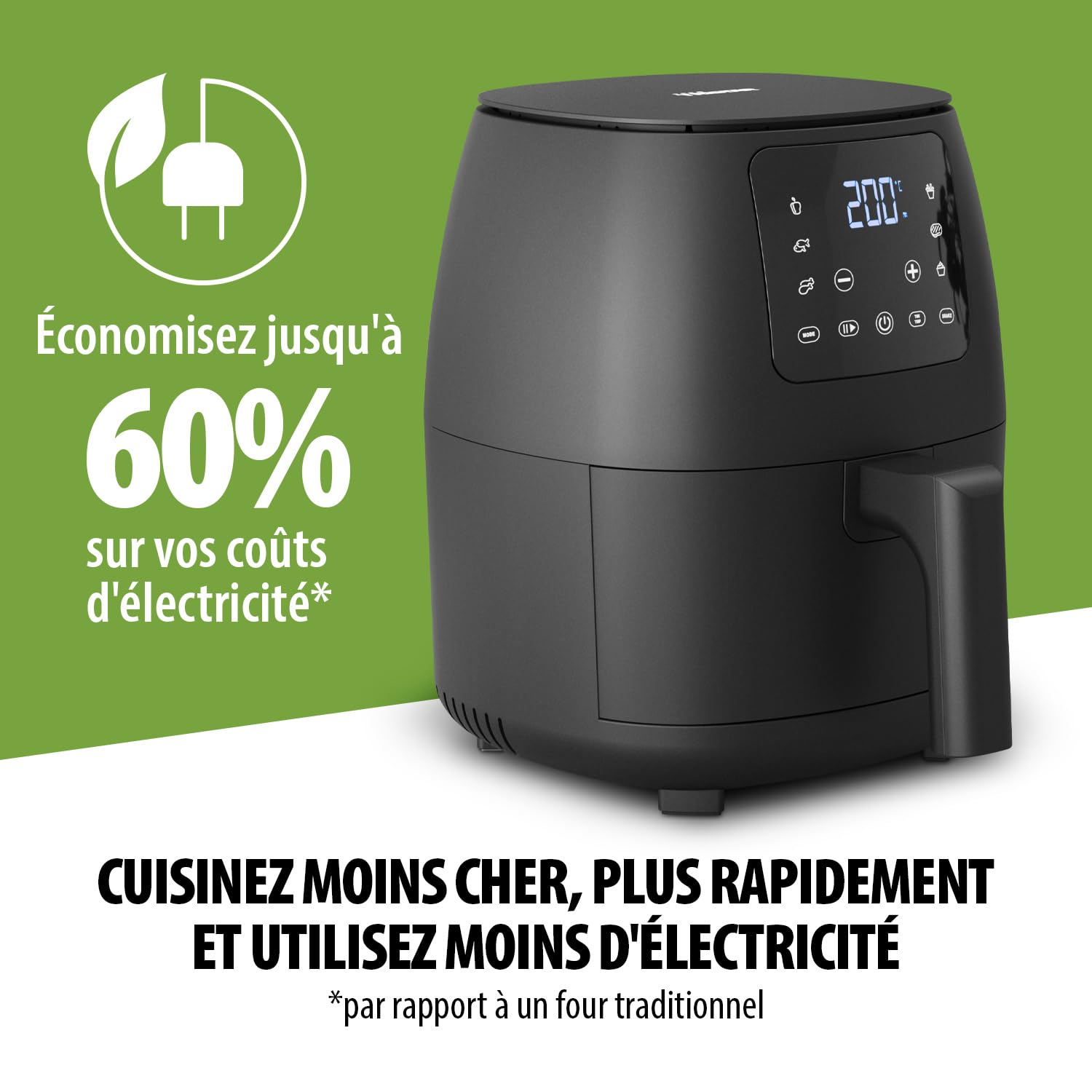 Tristar Mini Friteuse à air numérique - Sans huile - 6 programmes de cuisson - Revêtement antiadhésif - Thermostat réglable - 2L - 1500W - FR-9015, Noire
