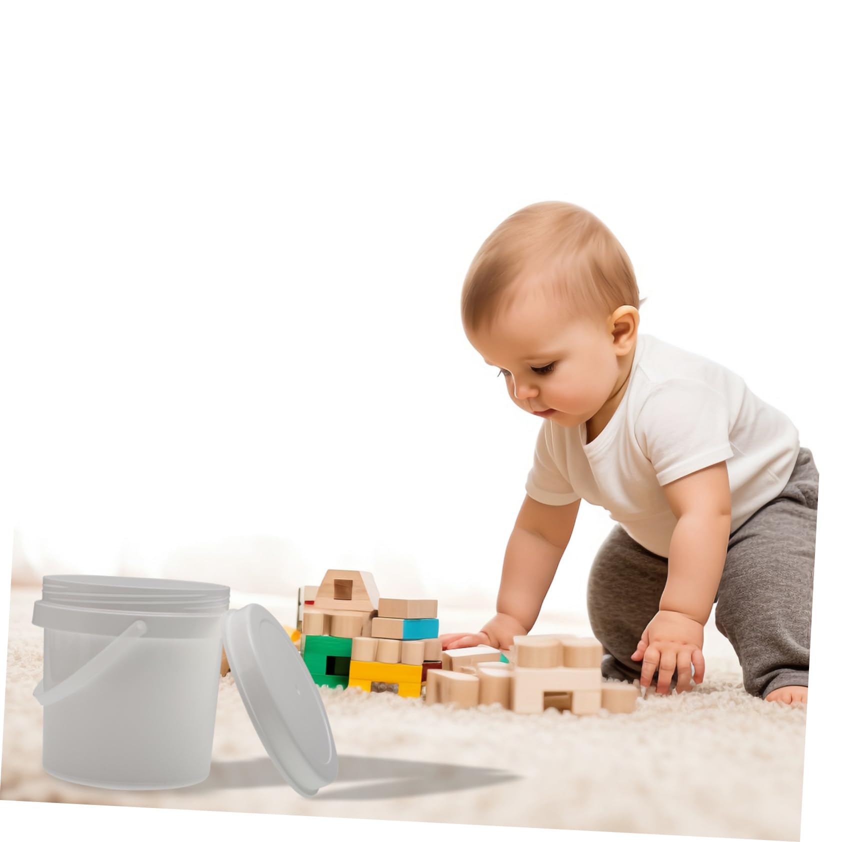 HOMOCONO Building Blocks Storage Bucket Set 3 Pack White Toy Storage Container Lids for Boys and Girls