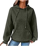 Kenhansion Womens Trendy Fall Fashion Hoodie Sweatshirts Long Sleeve Waffle Drawstring Pullover Hoodies Outwear with Pockets (Army Green,Medium)