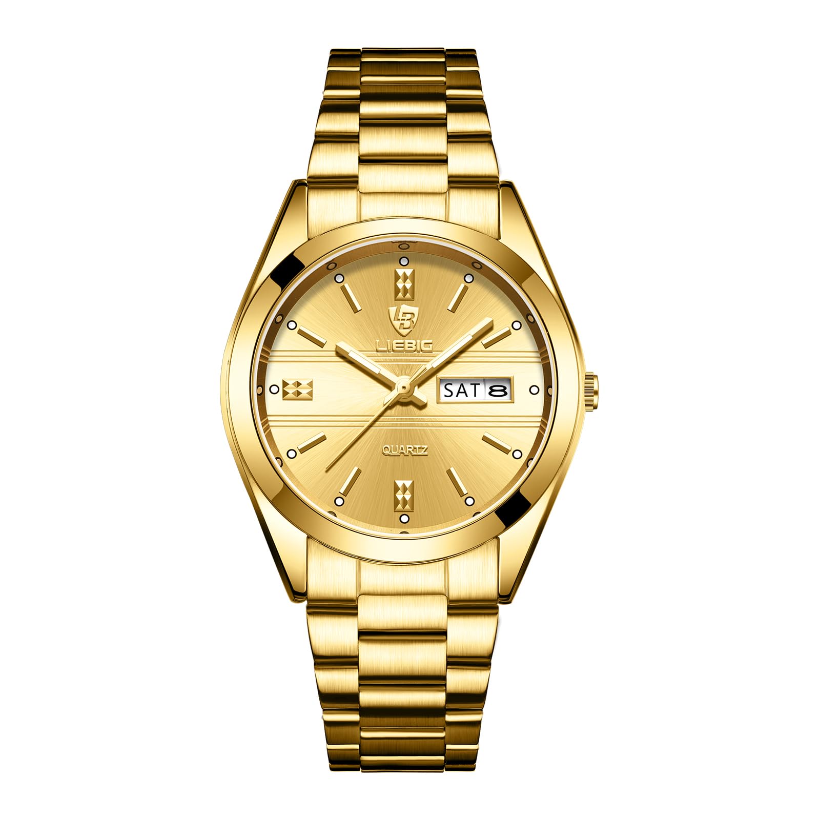 Liebig Stainless Steel Quartz Watch, Men‘s Gold Dial Quartz Watch, Metal Classics Strap Watch for Men Business, L1031GDM, Gold Band (B0D6BJZSHN) Amazon Price History, Amazon Price Tracker