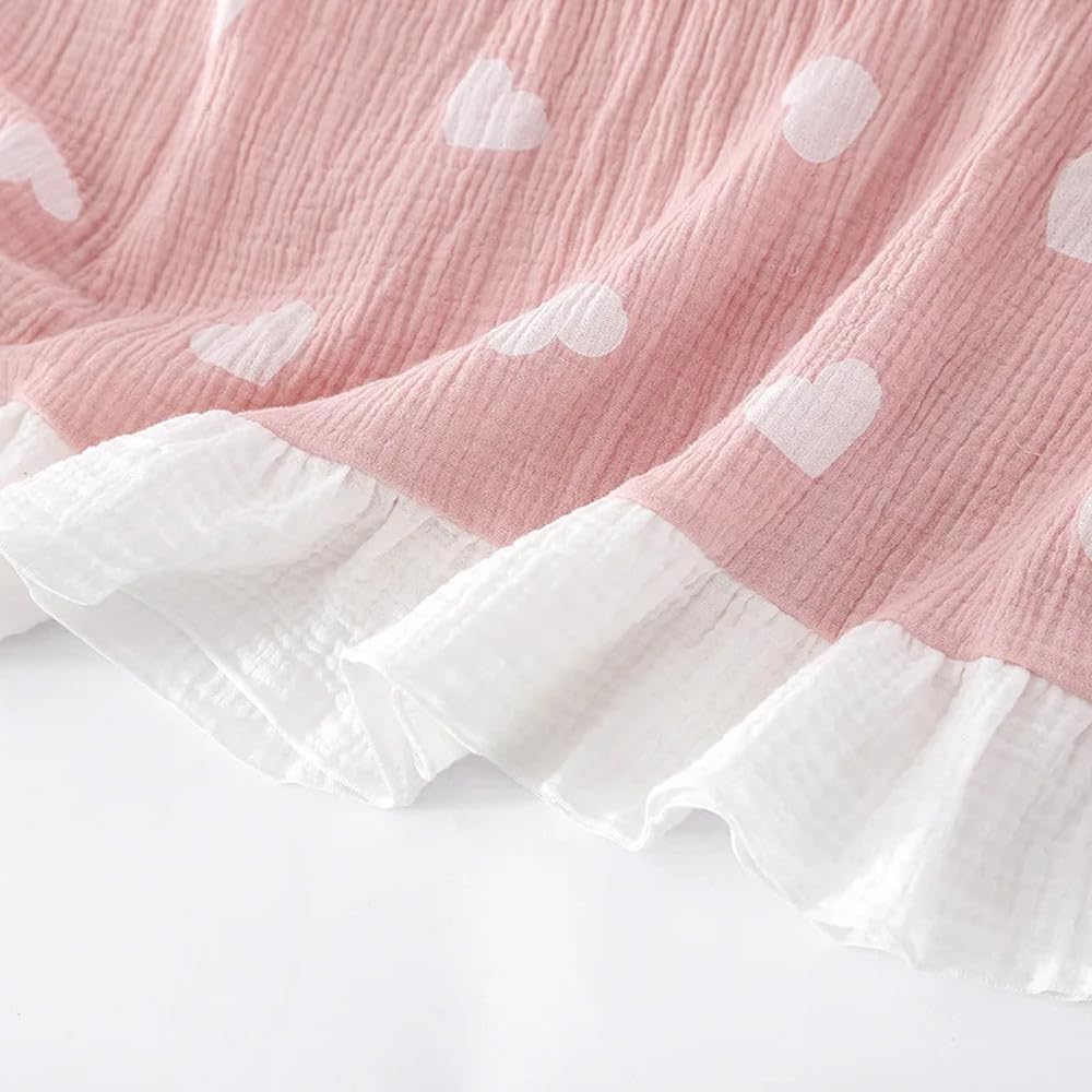 Camicia Da Notte Donna - Abito Lungo Estivo Da Donna A Maniche Corte Camicia Da Notte In Cotone Crêpe Sciolto Per La Casa Fiocco Carino Amore Abito Gonna Per La Casa Indumenti Da Notte Da Donna