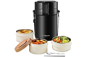 3-Tier Thermos for Hot Foods - 82oz Insulated Stackable Food Container for...