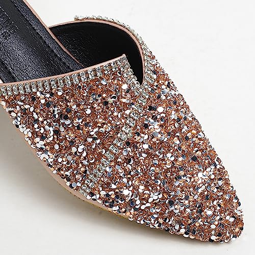 Mules For Women Slip On Comfortable Pointed Toe Flat Shoes On Loafers Backless Pointed Toe Satin Mule Slides Golden Size 9 #TOP3