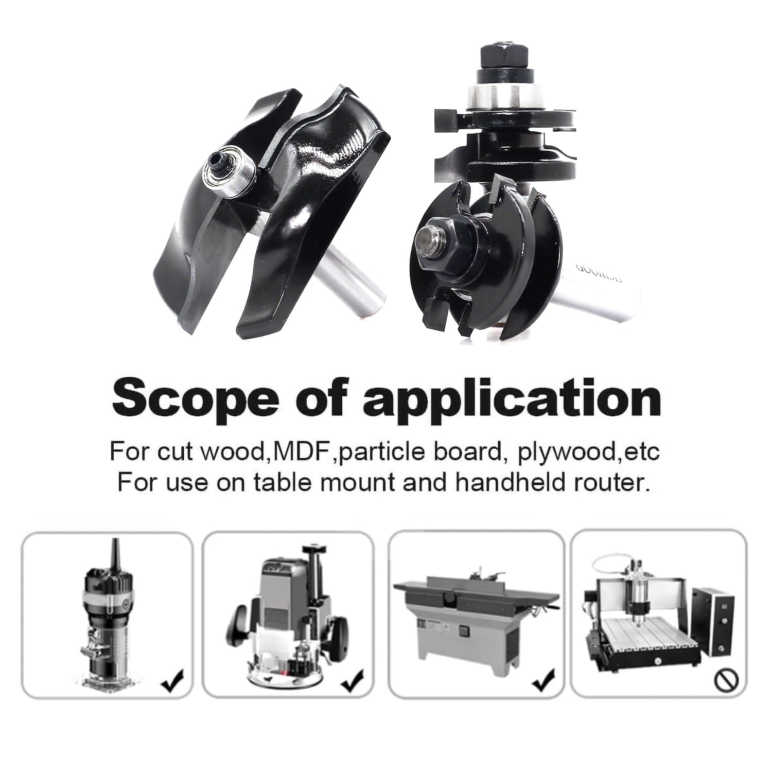 3PCS Cabinet Door Raised Panel Router Bits Set 1/2 Shank, Carbide Woodworking Tools, for Making Door & Window Frames, Tenon Joint Cutter Diameter: 1-5/20.3 cm