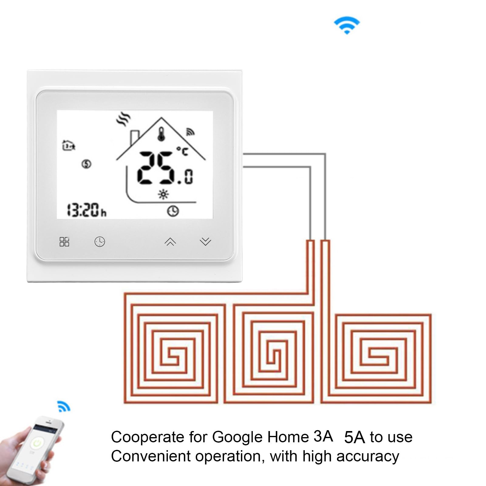 Yosoo Health Gear Termostato Intelligente WiFi Termostato Telecomando PC ABS da 95 a 240 V CA Controllo Tramite App Vocale Precisione ± 0,9 ° F per Riscaldamento a Pavimento Scaldabagno Caldaia a