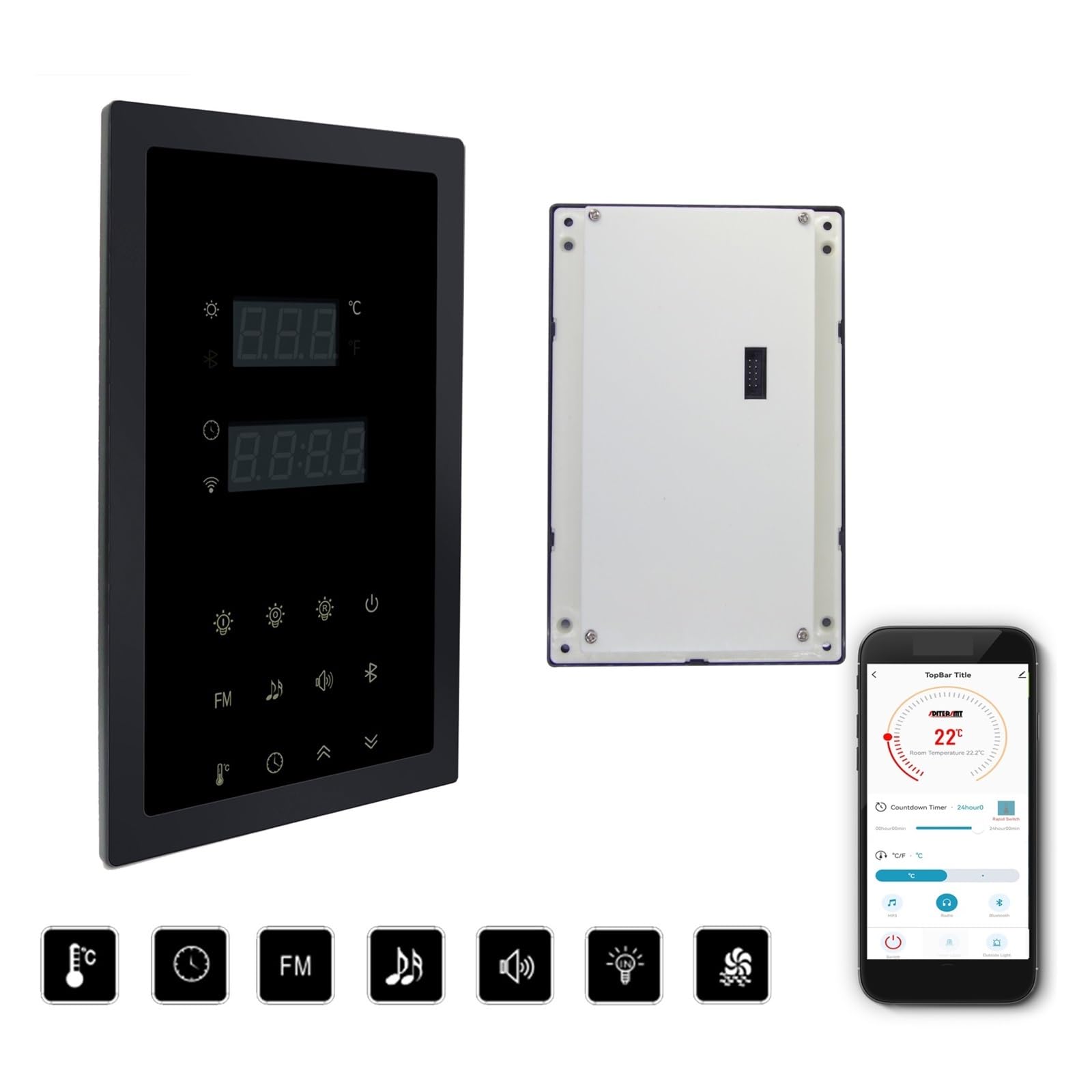 Sauna Dampferzeuger Elektrischer Saunaofen-Controller for WiFi-Fernüberwachung, 24-Stunden-Timing, Multifunktionale Elektrotherapie-Massage(Combination1,Bluetooth Version)
