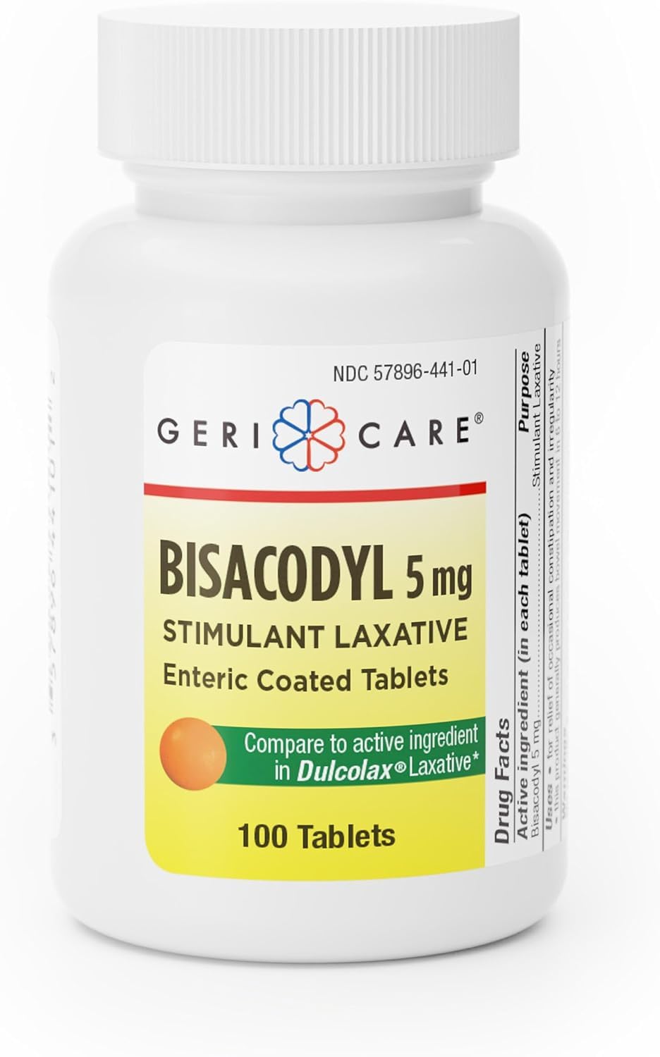 GEEGVV Geri-Care Pharmaceuticals Bisacodyl 5mg, Stimulant Laxities, Enteric Coated Tablets