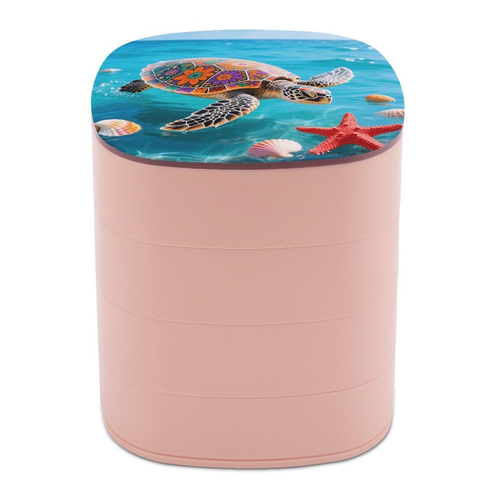 VstaDank Boho Sea Turtle Jewelry Box with Mirror 4-Layer Rotating Jewelry Tray Case Portable Jewelry Case Trinket Boxes Trinket Cases Travel Jewelry Organizer Earrings Storage Box