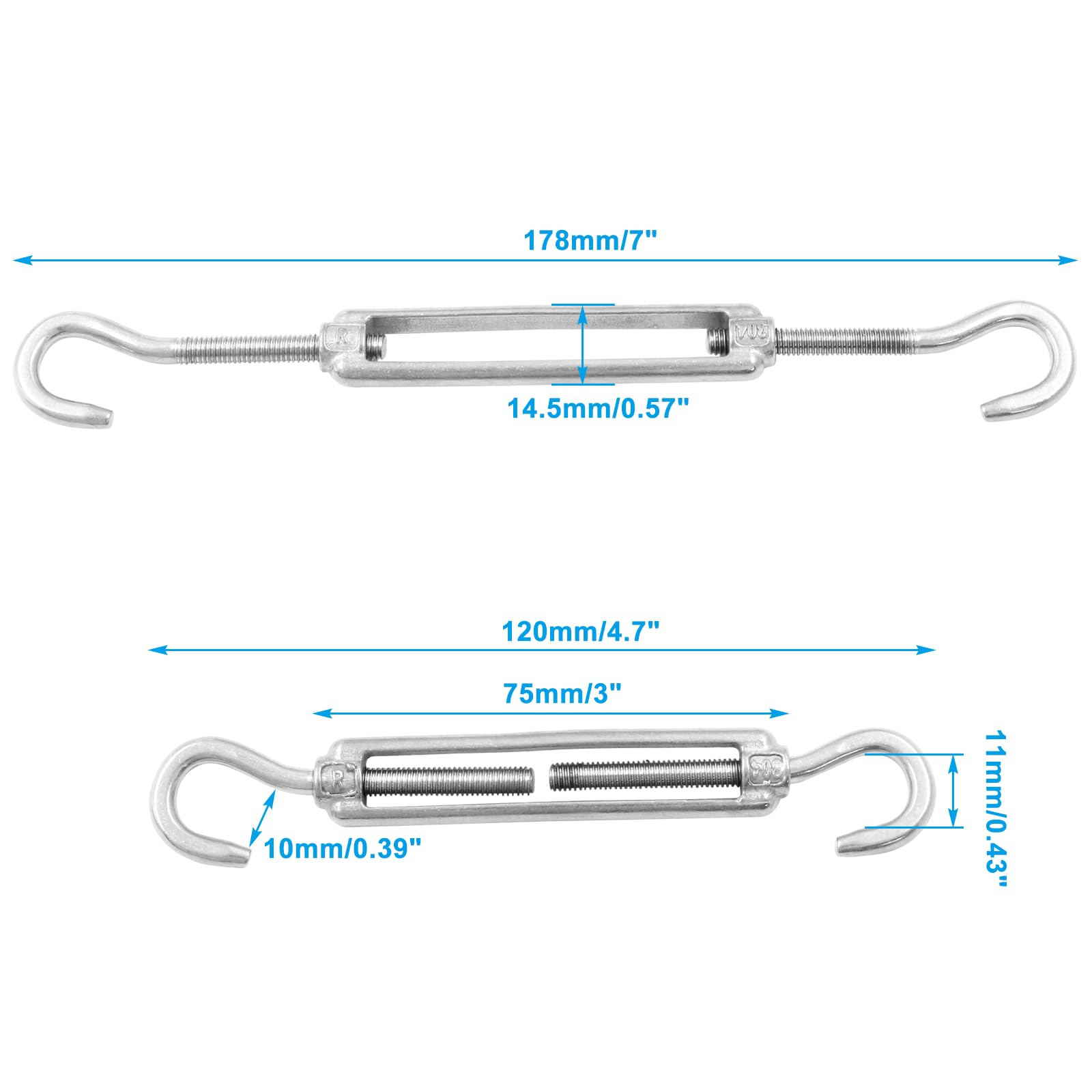 Indusco 93900241 Hot Dipped Drop Forged Galvanized Steel Jaw and Jaw Turnbuckle, 3500 lbs Working Load Limit, 5/8