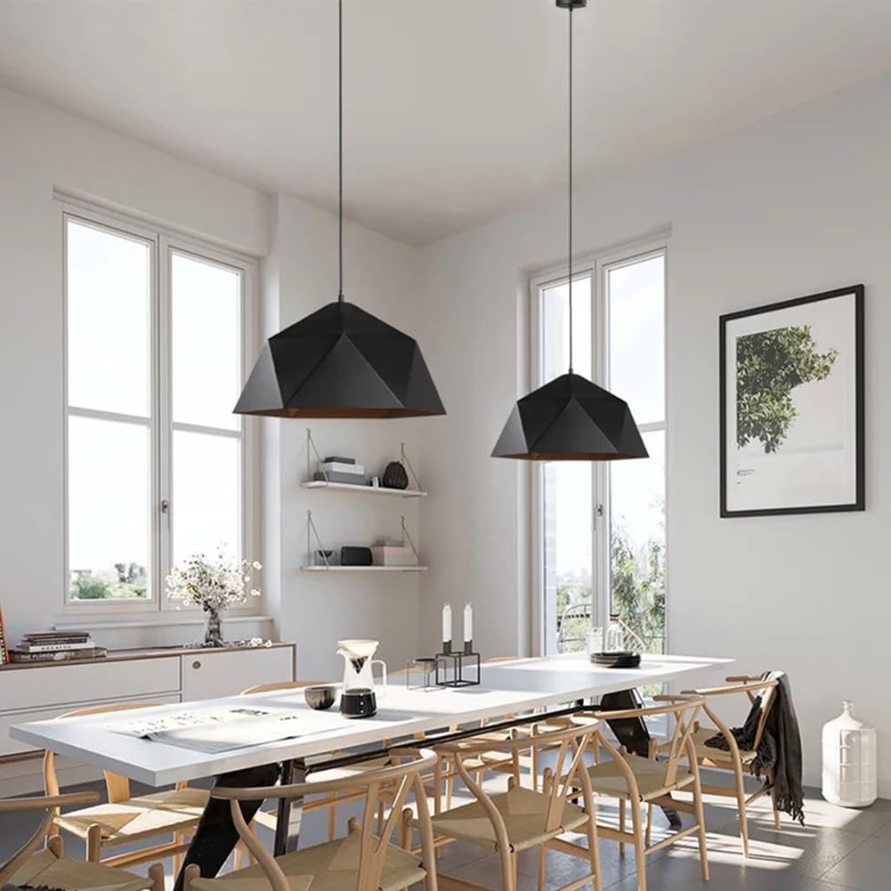 Nowoczesna metalowa i żelazna wisząca sufitowa w stylu industrialnym w stylu vintage, idealna na wyspę kuchenną, jadalnię, stół barowy lub wejście (czarno-złoty 37,8 cm)