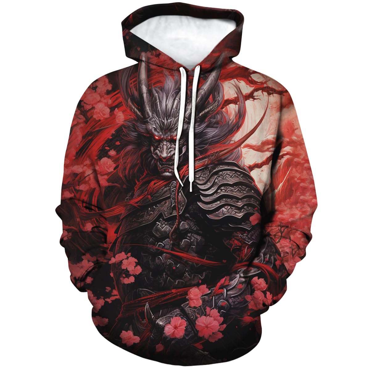 Girren Novelty Samurai Graphic Hoodies For Men Cool 3D Print Pocket Sweatshirt Pullover