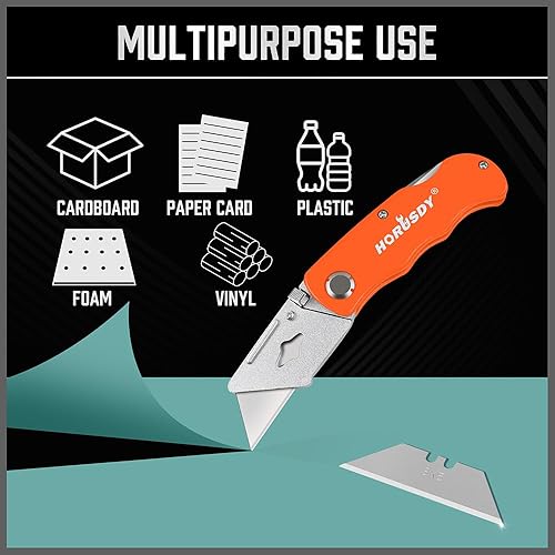 Miniatura 5 de HORUSDY Paquete de 100 cuchillas de cuchillo utilitario, cuchillas de repuesto con dispensador, acero al carbono SK5