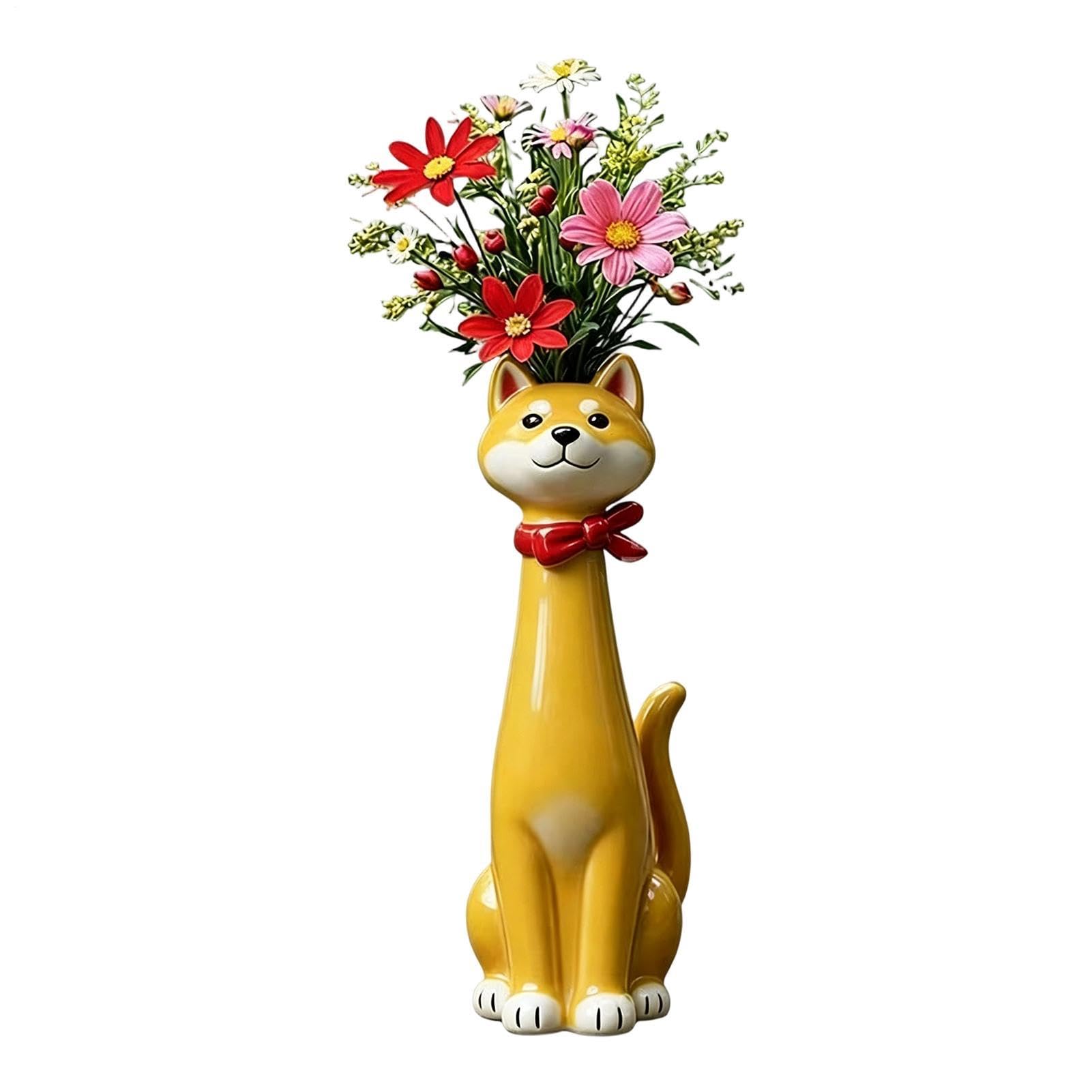 Jarrón de flores para perro con acabado artesanal floral bohemio