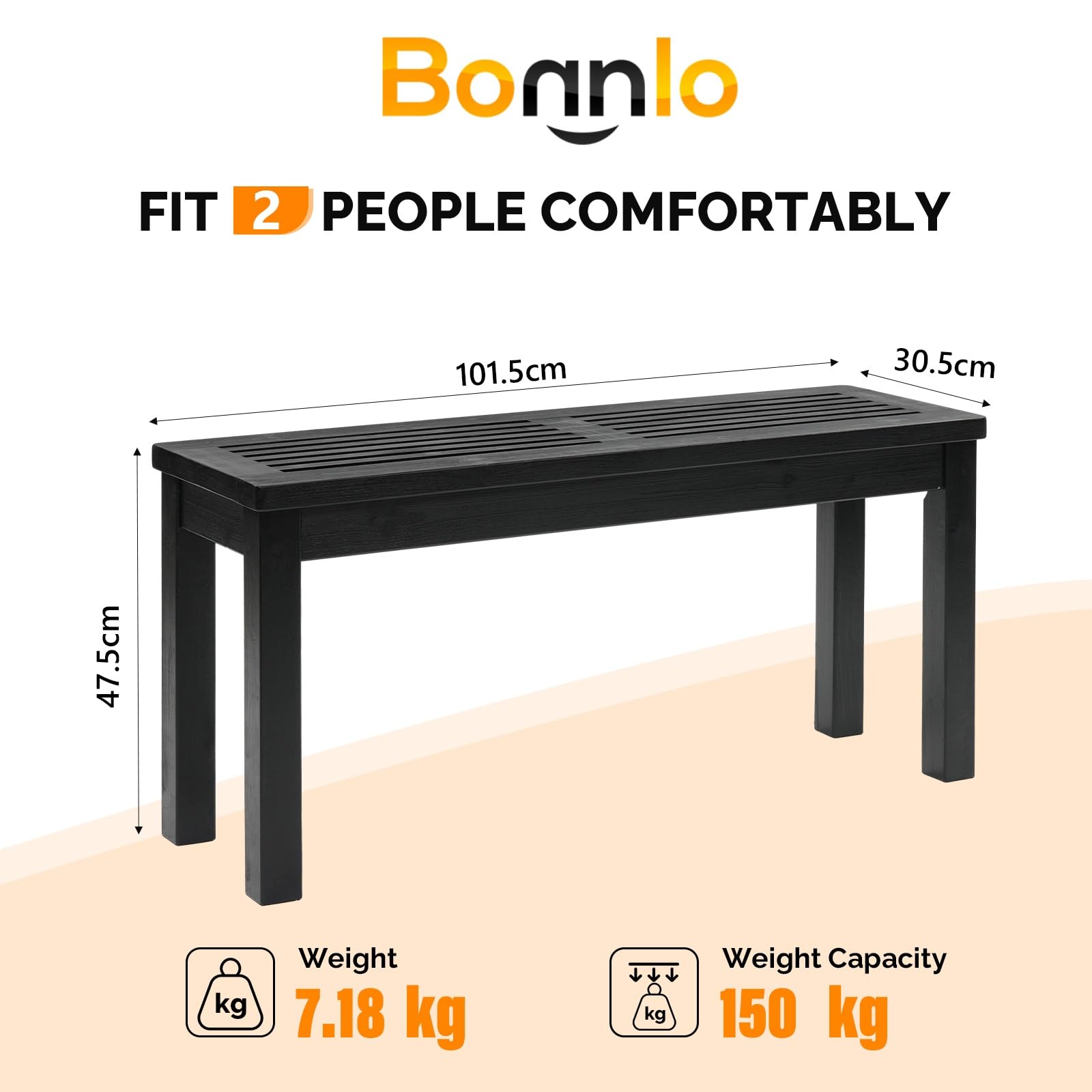 Bonnlo Panchina in Legno Massello da Giardino, Panca da Esterno Impermeabile e Resistente alle Crepe per Patio e Terrazza