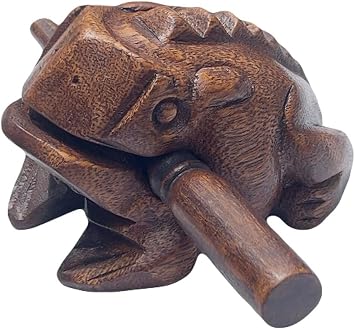 4 Inch Wooden Frog Guiro Percussion Instrument with Scraper Stick, Hand Carved Wood Frog Noise Maker for Music Education, Classroom, Meditation Dark Brown