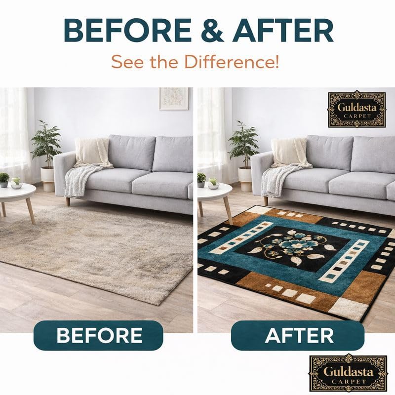 Image of GULDASTA Blue Velvet Carpet for Living Room 5x7 Feet | Soft Anti Slip Area Rug for Bedroom Hall Home Decor