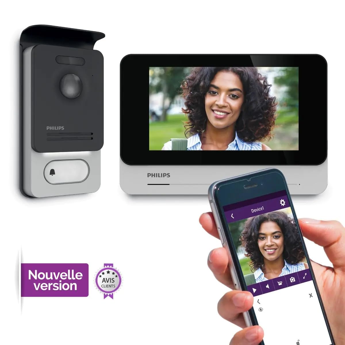 Philips Kit Visiophone Connecté WelcomeEye Connect 2, Moniteur Tactile 7", Platine RFID, Transformateur DIN 230V, App Smartphone, Vision Nocturne 130°