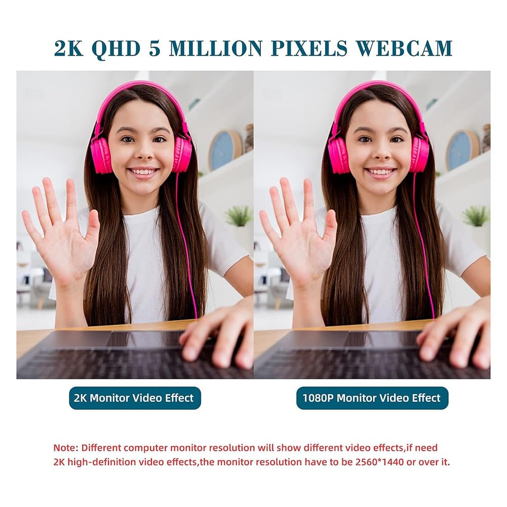 Webcam 2K HD compatible con ordenador de sobremesa y portátil, equipada con micrófono integrado, 2 altavoces, cámara USB para videoconferencias.