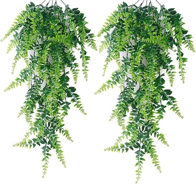 Valyria Home - 2 Piezas Artificial Helecho Colgante 90 cm - Artificiales Plantas Colgantes y Realistas - Balcón, Salon o Dormitorio - Hiedra Artificial Colgante - Hiedra Falsa Decorativa