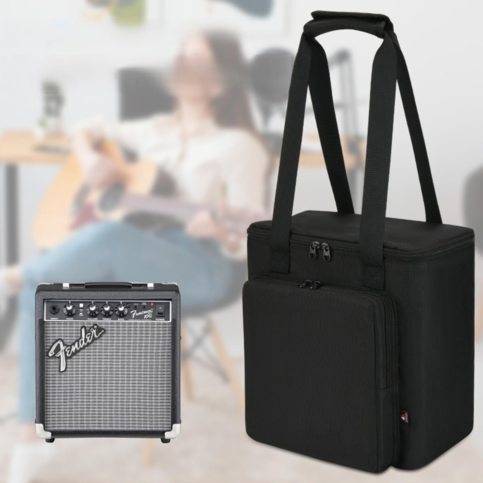 Funda de transporte de viaje compatible con amplificador de guitarra eléctrica Fender Frontman 10G, bolsa de almacenamiento con asa acolchada con bolsillo frontal organizador bolsa de