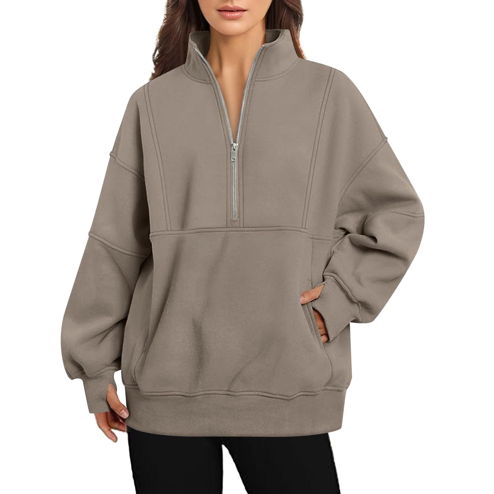 Sudaderas de cuello alto occidental para mujer, ajuste holgado, sudaderas casuales universitarias, cómodas, con cremallera de bloque de color, forro polar, para otoño, anime, cuello redondo, con