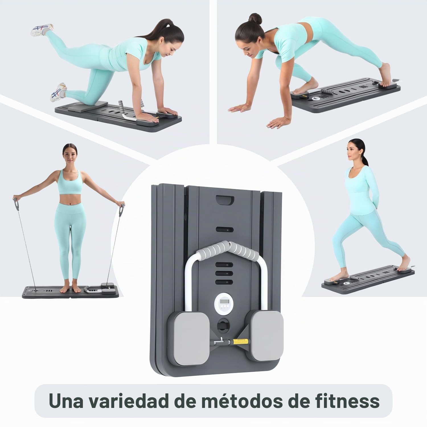 Juego de tabla de pilates para el hogar – Máquina reformadora plegable de pilates, minitabla reformadora de pilates, reformador para pilates premium, incluye temporizador, bandas de resistencia, asas
