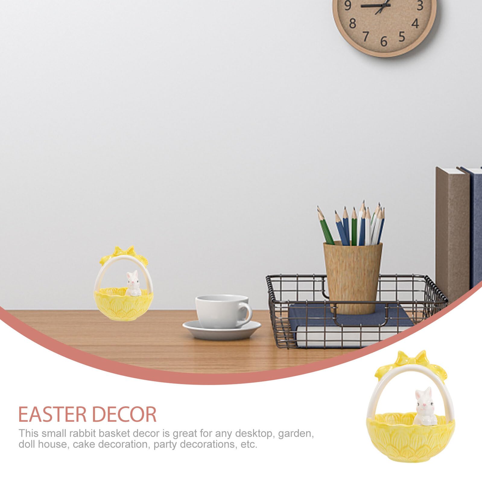 PACKOVE Decorazione Pasqua Coniglio Cesto da Tavolo in Ceramica Realistica Ornamento Casa Ufficio Festa
