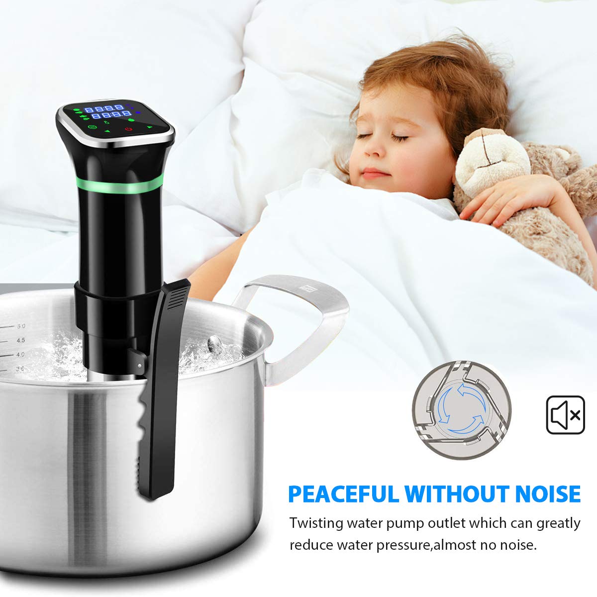 Sous Vide, 1100W Sous-Vide Garer Stick Präzisionskocher Immersion Tauchzikulator Präzisionskochtopf, 25℃-95℃ Temperaturbereich (±0,1 °C) Digital Timer, LCD Touch-Display, Ultraleise, Edelstahl