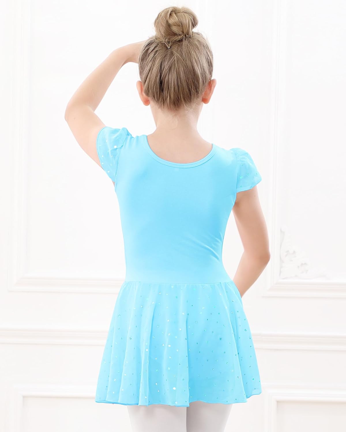 Stelle Ballet Leotards for Girls Dance Leotard with Skirt Toddler Pink Ballet Outfit Ruffle Sleeve Kids Dance Dress