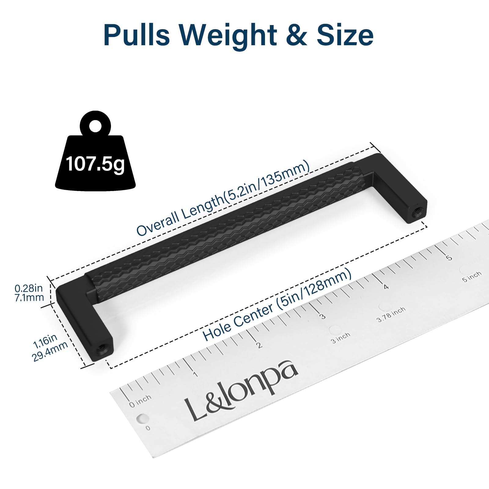 L&lonpa 10 Pack Cabinet Handles 128mm Hole Center Matte Black Solid Drawer Pulls Cabinet Hardware for Cabinet Drawer Cupboard Z1388 - Image 3