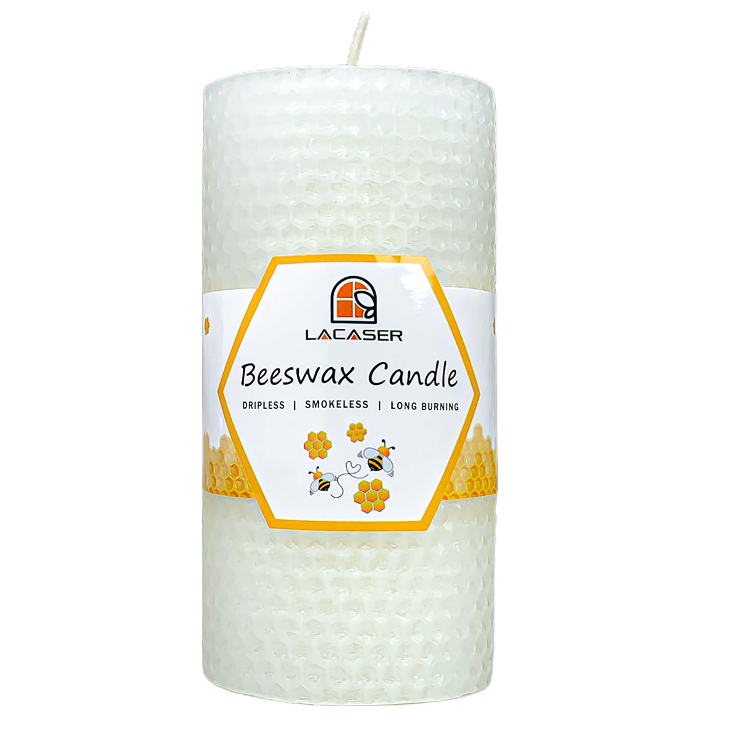 Large Beeswax Pillar Candles, Size 3"x6", Natural Bees Wax Candle Sheet Handrolled for Home, Unscented & Smokeless, 40 Hour Burn Time, White