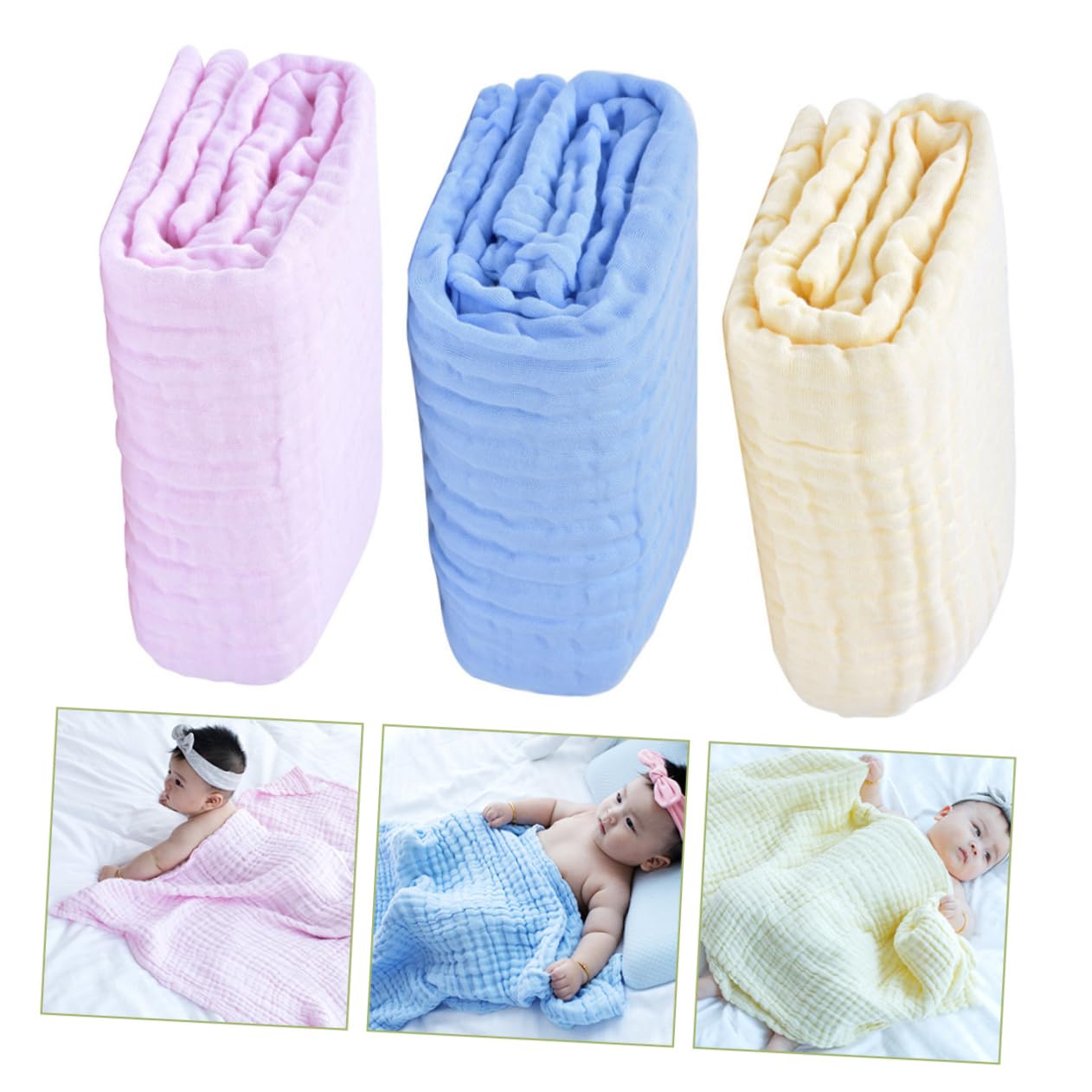 UPKOCH 3 Stück Puckdecke aus Baumwolle für Neugeborene Leichte und Weiche Babydecke für Drinnen und Draußen Atmungsaktive Babybadetücher