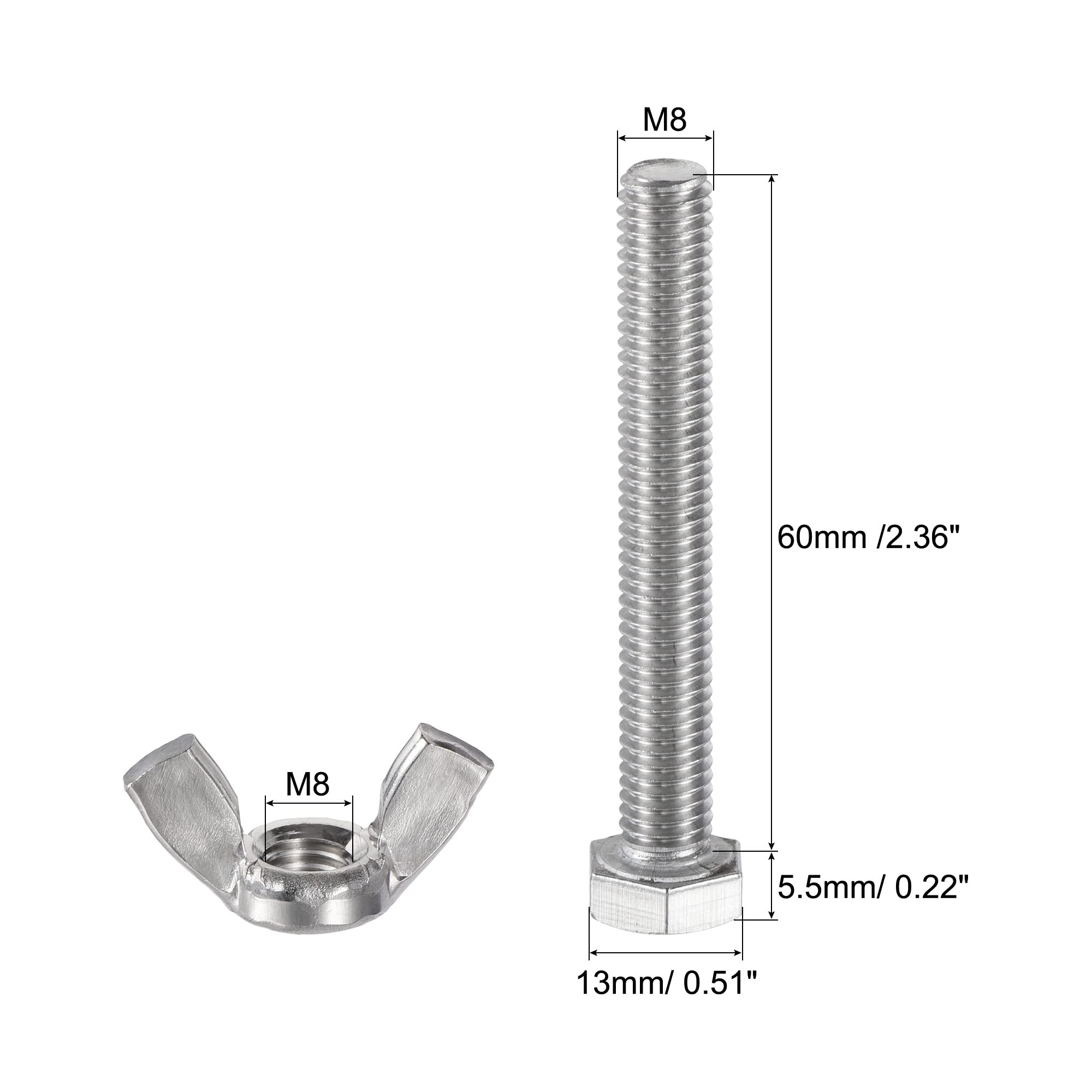 QUARKZMAN Edelstahl Schulterbolzen 6 Stück - M8 Gewinde 60mm Schulterlänge 304 V2A