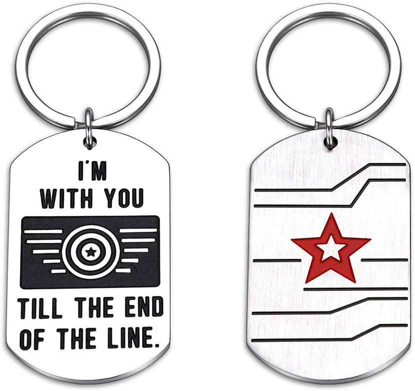 Avengers Gifts Captain America Shield Metal Keychain for Birthday Winter Soldier Gift Boyfriend Husband Teens Son Daughter Boss Best Friend BFF I Am with You Till The End of The Line Keyring
