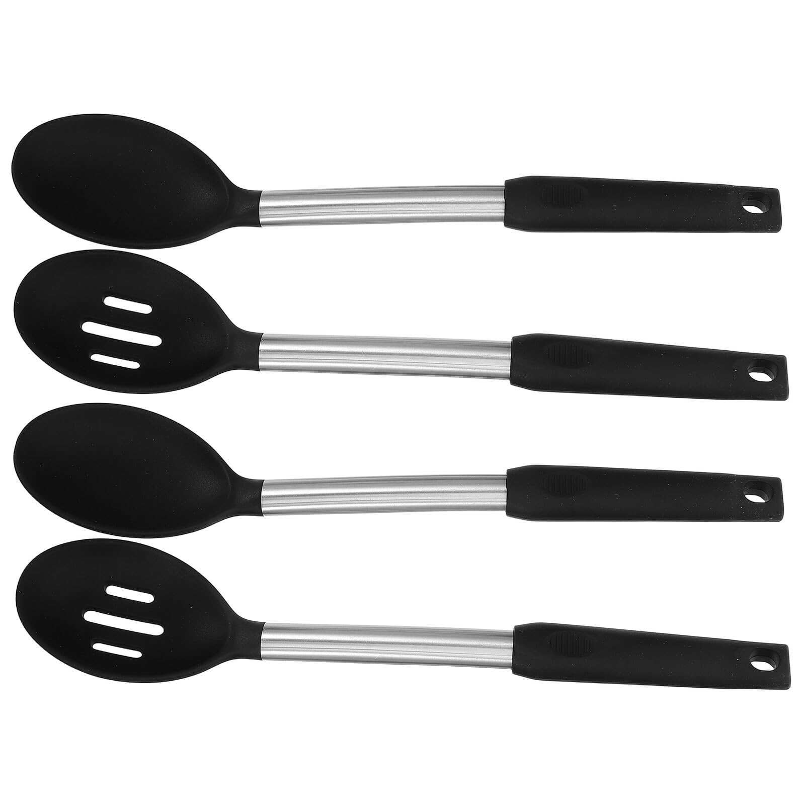 Cucharas de cocina de silicona PRETYZOOM en color negro, set de 4 piezas para el hogar