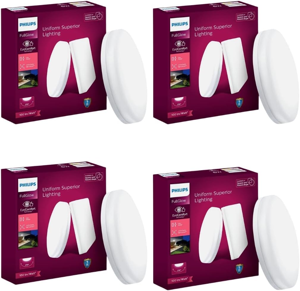 Rimless Full Glow 12-Watt Round LED Surface Downlighter for Ceiling | Natural White Light for Home & Hall | Pack of 4,Polycarbonate