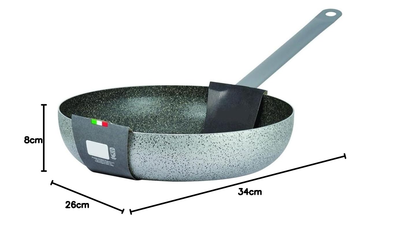 Trade Shop - Padella in Alluminio Antiaderente Saltapasta Grigio Pietra ø 34/38cm con Manico Cucina - -Diametro 34cm -