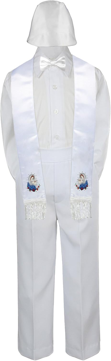 Baby Boy Christening Baptism White Pants Hat Bow tie Mary & Pope Stole SM - 7